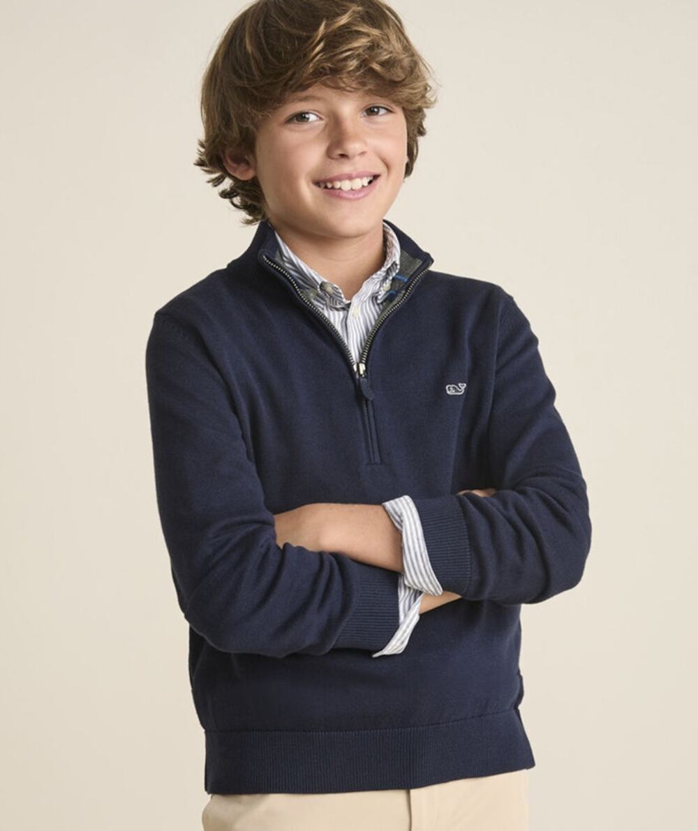 Vineyard Vines Boys' Classic Quarter-Zip Long Sleeve Pullover Deep Bay Blue 5